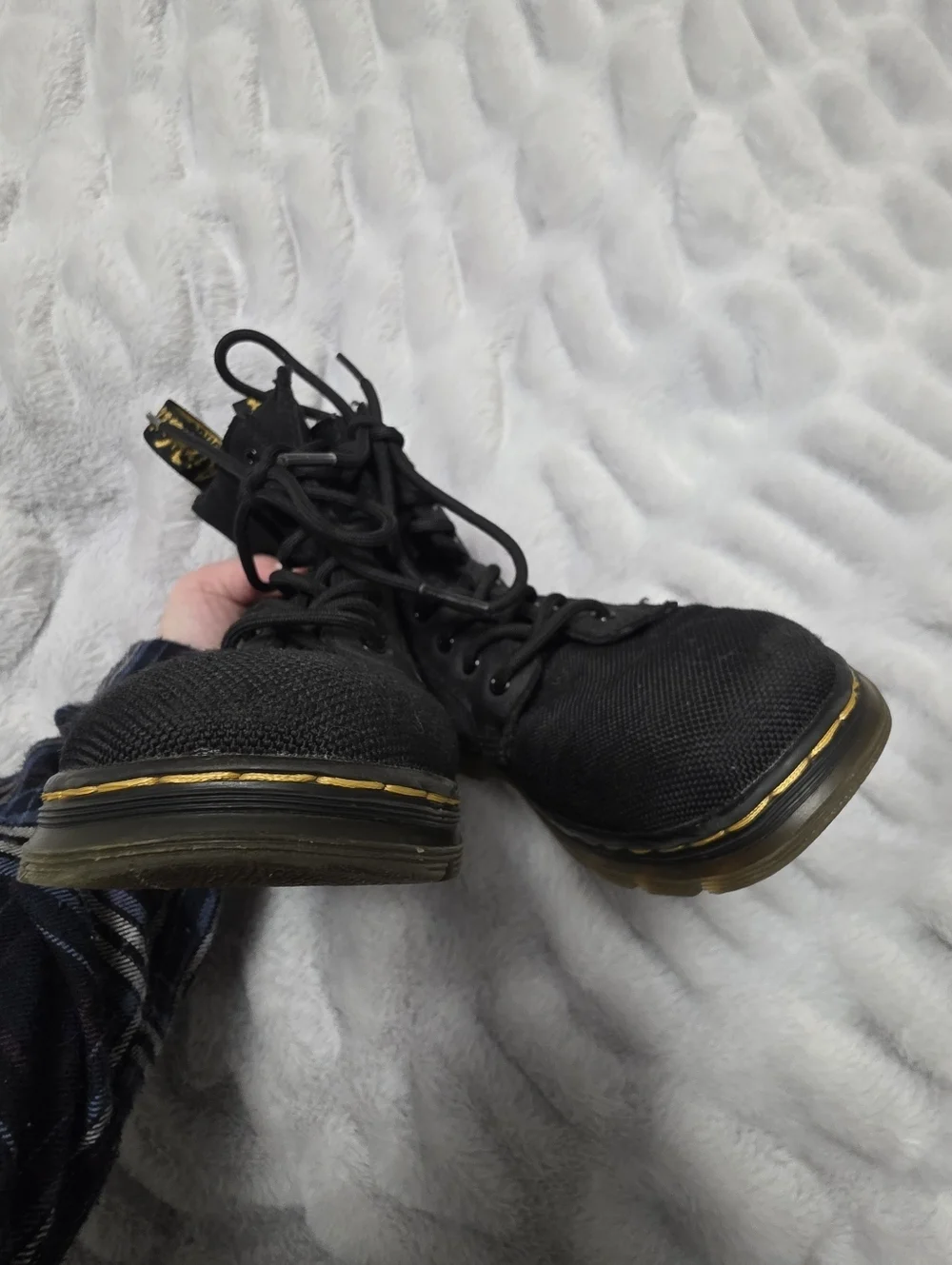 Dr Martens big kid size 2 black canvas Combs Junior lace up combat boots Unisex